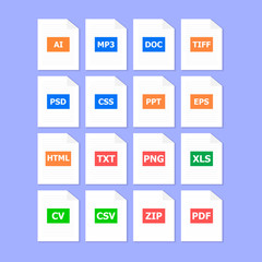 Many different files are depicted on a light blue background.