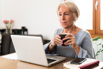 Adult woman checking on a laptop