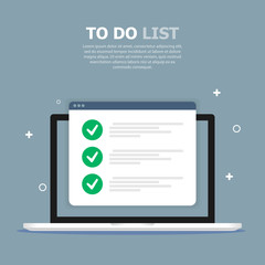 The to do list box is depicted in a computer on a blue background. Above, white text is written. White objects are depicted in the background.