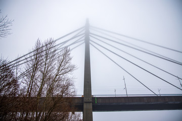 North bridge in Kiev on a foggy morning.