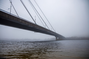 North bridge in Kiev on a foggy morning.