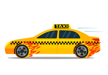 Super fast delivery by car taxi on fire wheels. icon