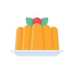 sweets and candy related cake with cherry in plate vector in flat design