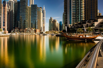 Fototapeta premium Dubai/UAEmirates - jan 18, 2020: promenade view of Dubai Marina in the north east direction with a view of the numerous buildings that are more than 100 meters high