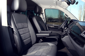 Closeup view of new modern car inside