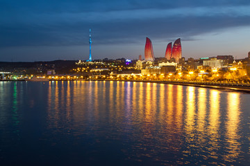 skyline at night in Azerbaijan
