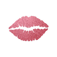 Rose Gold lips. Golden Lip icon with glitter effect, red lipstick kiss isolated on white background. Vector illustration. - 319139734