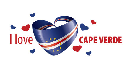 National flag of the Cape Verde in the shape of a heart and the inscription I love Cape Verde. Vector illustration