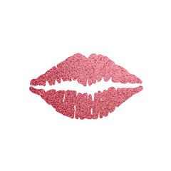 Rose Gold lips. Golden Lip icon with glitter effect, red lipstick kiss isolated on white background. Vector illustration.