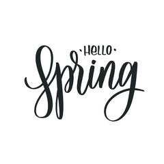 Hello Spring. Hand Lettering inscription vector.