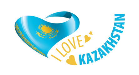 Naklejka premium National flag of the Kazakhstan in the shape of a heart and the inscription I love Kazakhstan. Vector illustration