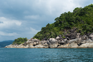 Rocky coast of tropical island