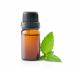 Peppermint essential oil isolated on white background
