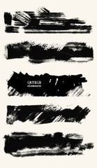 Vector set of black brush strokes. Grunge isolated elements.
