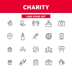 Charity simple set line icons. Vector illustration symbol elements for web design. Concept of help.