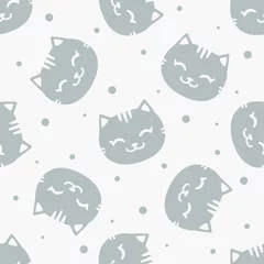Garden poster Cats Vector seamless pattern with cute grey cats  funny design for fabric, wallpaper, package, textile, web design.