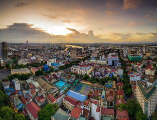 July 26/2019 Hai phong skyline at late afternoon look from Nguyen Van Troi Park, Vietnam
