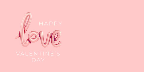 A bunch of heart shaped helium balloons realistic on a horizontal banner