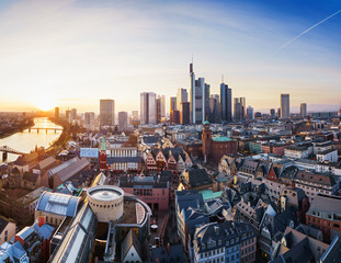 Frankfurt skyline panorama at sunset
