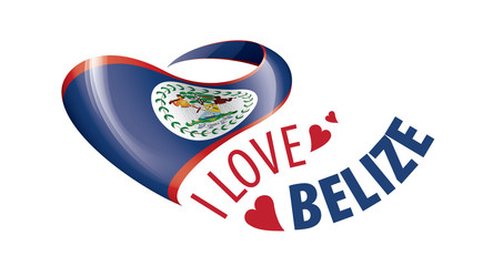 Naklejka premium National flag of the Belize in the shape of a heart and the inscription I love Belize. Vector illustration