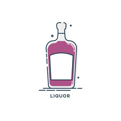 Bottle liquor line art, great design for any purposes. Creative graphic element. Trendy design. Minimalism simplicity sign. Alcoholic product for restaurant illustration. Isolated on white background