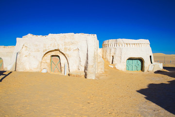Beautiful buildings of the city Mos Espa, built in the middle of the desert in Tozeur, Tunisia....