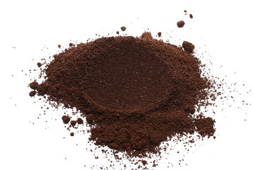 Milled coffee powder for espresso isolated on white background