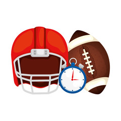 helmet with chronometer and ball american football vector illustration design