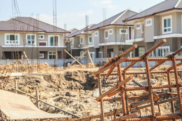 New residential house contemporary style building in progress at construction site