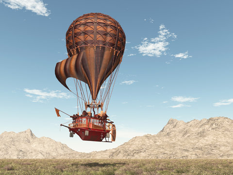 Fantasie Heißluftballon über einer Landschaft