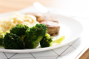Spaghetti, broccoli and meatballs. Tasty Dinner