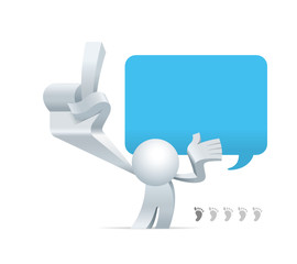 Cute little white Simplified man step one of five steps to success in your business