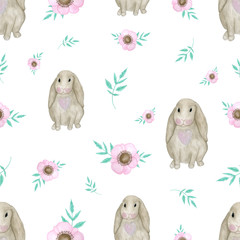watercolor pattern in the nursery. Easter rabbits. Delicate girlish design