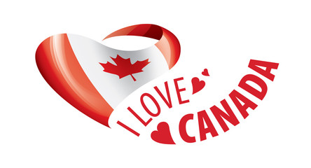 National flag of the Canada in the shape of a heart and the inscription I love Canada. Vector illustration