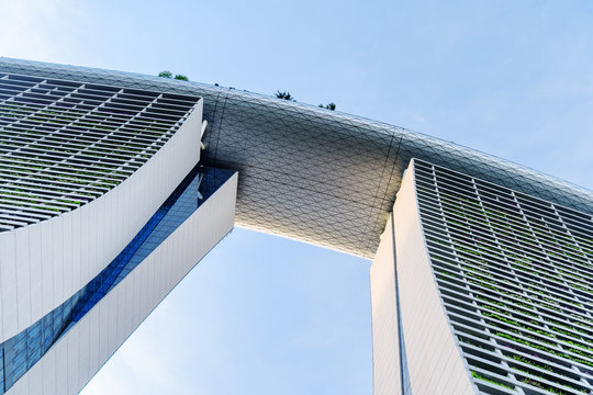 The famous Marina Bay Sands Hotel on blue sky background