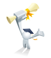 Cute little white Simplified man show your the certificate when he is graduate