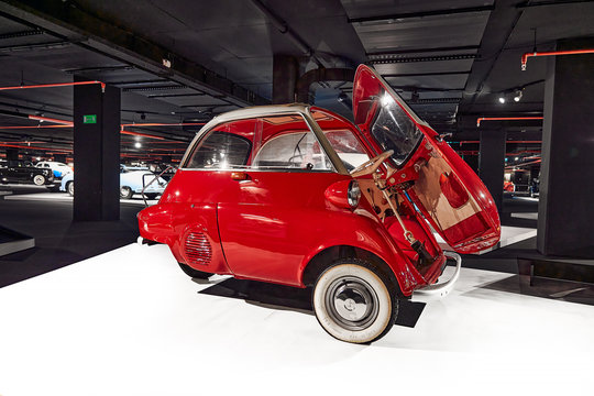 BMW Isetta. Particularly small class car produced in the post-war period. Classic Car exhibition - Heydar Aliyev Center, Baku, Azerbaijan 26,04,2017