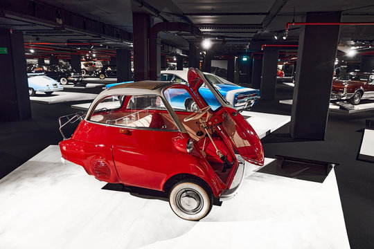 BMW Isetta. Particularly small class car produced in the post-war period. Classic Car exhibition - Heydar Aliyev Center, Baku, Azerbaijan 26,04,2017