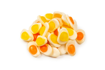 Eggs gummy candies. Top view. Jelly  sweets.