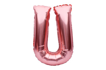 Letter U made of rose golden inflatable helium balloon isolated on white. Gold pink foil balloon font part of full alphabet set of upper case letters. © Magryt