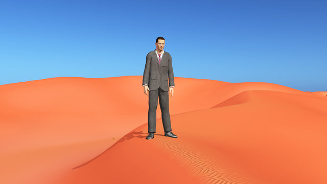 Geschäftsmann steht allein in der Wüste