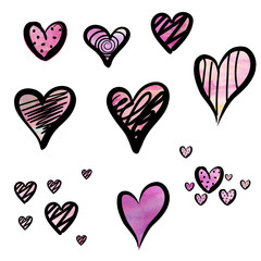 Hearts, freehand drawing. Abstract illustration