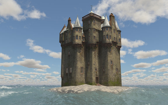 Schottisches Schloss in stürmischer See