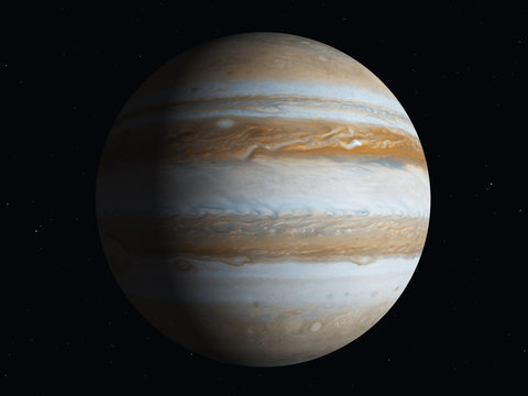 Planet Jupiter, teilweise beleuchtet durch die Sonne