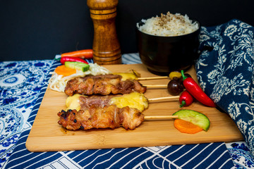 Traditional Japanese skewer Yakitori ready to eat