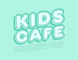 Vector stylish logo Kids Cafe. Cute 3D Font. Set of Alphabet Letters and Numbers