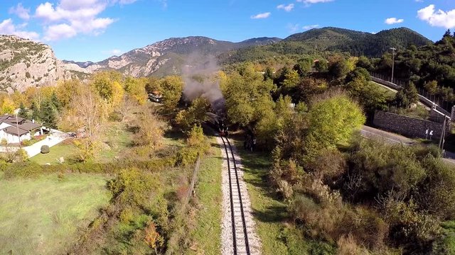 Aerial Old Steam Train, Odontotos rack railway