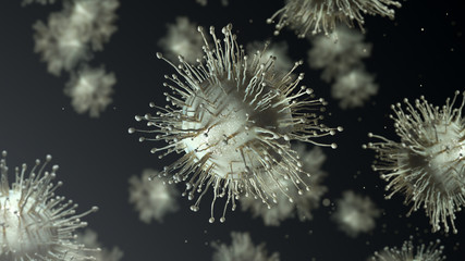 Conceptual Virus cells 3d illustration Coronavirus microscopic background