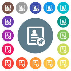 Contact pin flat white icons on round color backgrounds