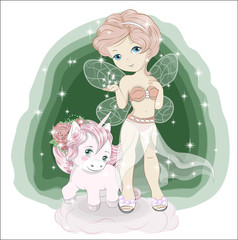 little night fairy  and unicorn